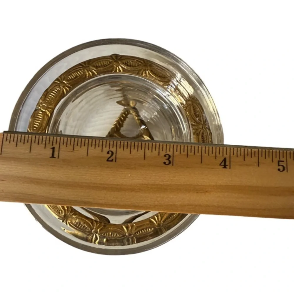 Vintage Brass Cherub Decorative Glass Bowl / Candle Holder